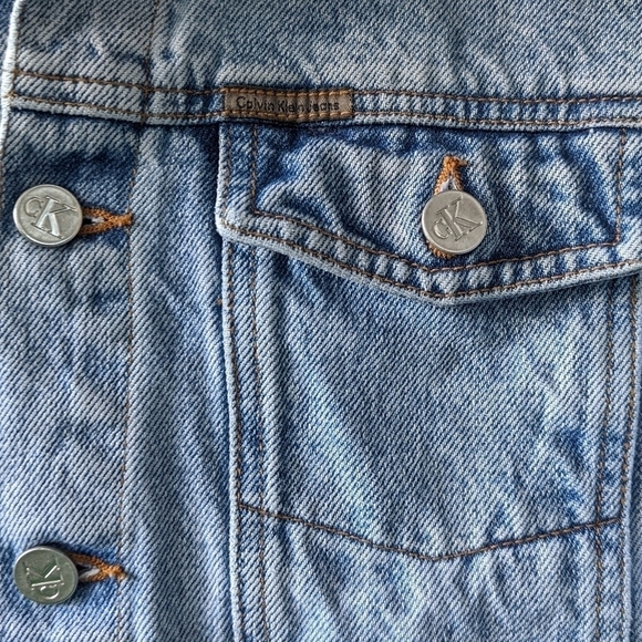 Vintage 90s Calvin Klein Jeans Double Stone Wash Denim Trucker Jacket Large - Picture 2 of 10